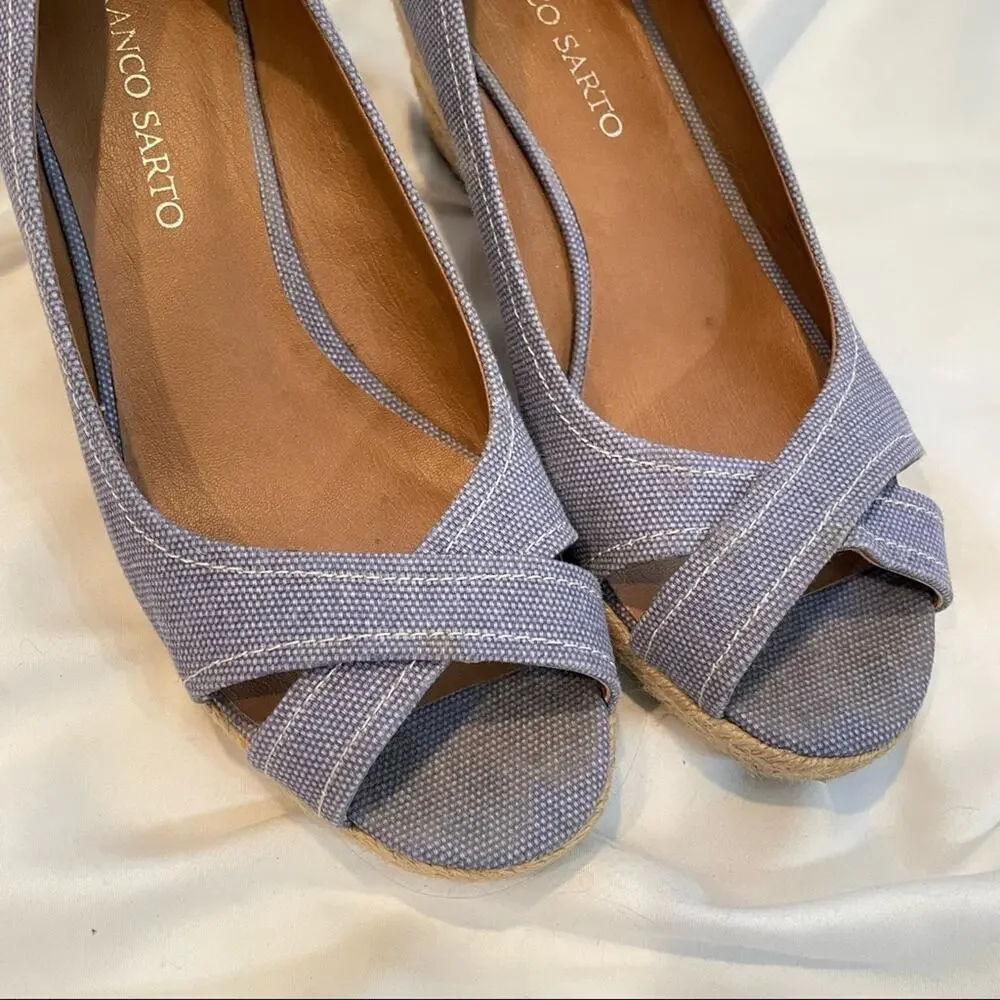 Franco Sarto Blue Peep Toe Espadrille Sandal Wedges Cheria Womens 9 Beachy